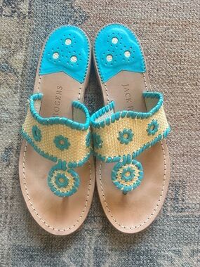 Jack Rogers Turquoise and Natural Leather Braided Sandals